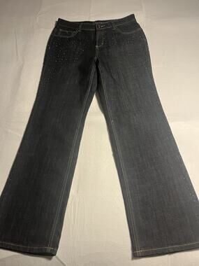 Bacini Women’s Size 10 Dark Wash Rhinestone Studded Jeans Stretch Bootcut Y2K